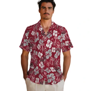temple owls hibiscus bloom red hawaiian shirts fashion forward