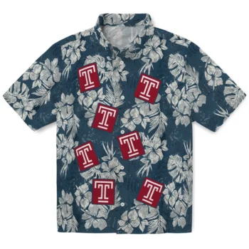 temple owls hibiscus flowers navy blue hawaiian shirts best selling