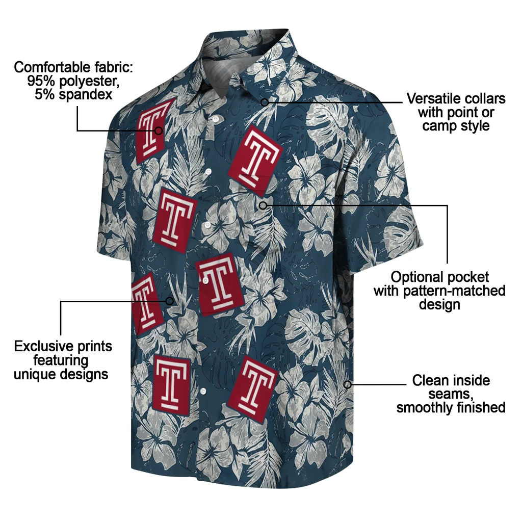 Temple Owls Hawaiian Shirt - Hibiscus Flowers temple owls hibiscus flowers navy blue hawaiian shirts new arrival