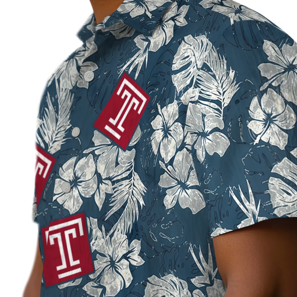 Temple Owls Hawaiian Shirt - Hibiscus Flowers temple owls hibiscus flowers navy blue hawaiian shirts trendy