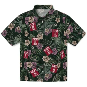 temple owls hibiscus leaves pattern green hawaiian shirts best selling