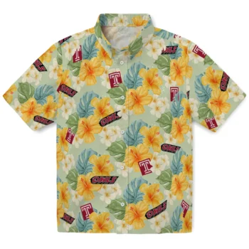 temple owls hibiscus mood pale lime yellow hawaiian shirts best selling