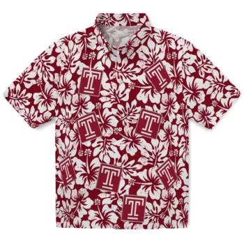 temple owls hibiscus motif red white hawaiian shirts best selling