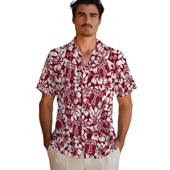 temple owls hibiscus motif red white hawaiian shirts fashion forward