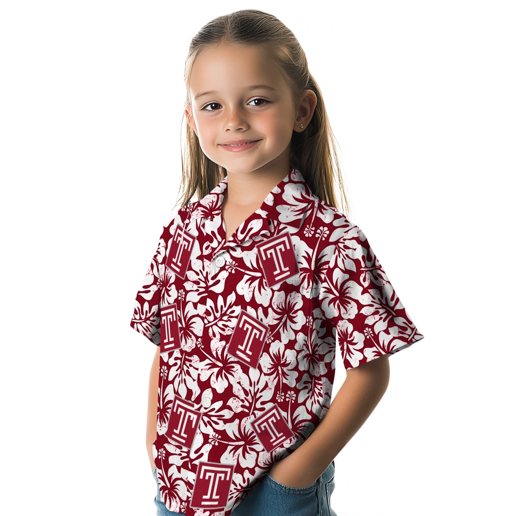 Temple Owls Hawaiian Shirt - Hibiscus Motif temple owls hibiscus motif red white hawaiian shirts premium grade