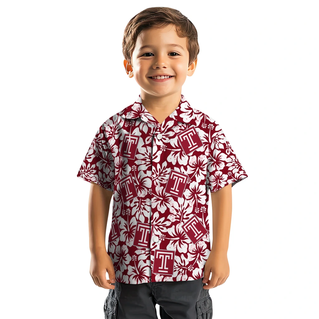 Temple Owls Hawaiian Shirt - Hibiscus Motif temple owls hibiscus motif red white hawaiian shirts top rated