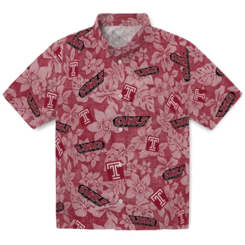 temple owls hibiscus oasis red hawaiian shirts best selling