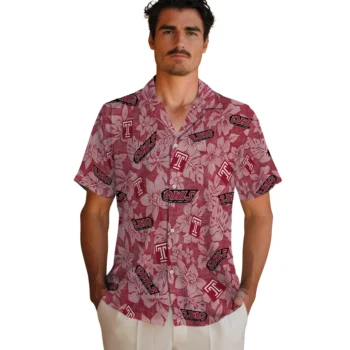 temple owls hibiscus oasis red hawaiian shirts fashion forward