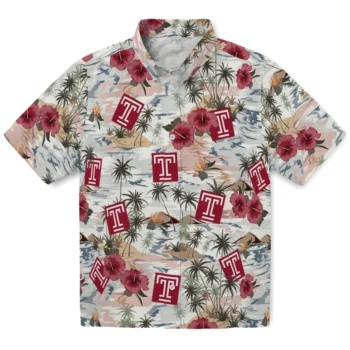 temple owls hibiscus seaside white hawaiian shirts best selling