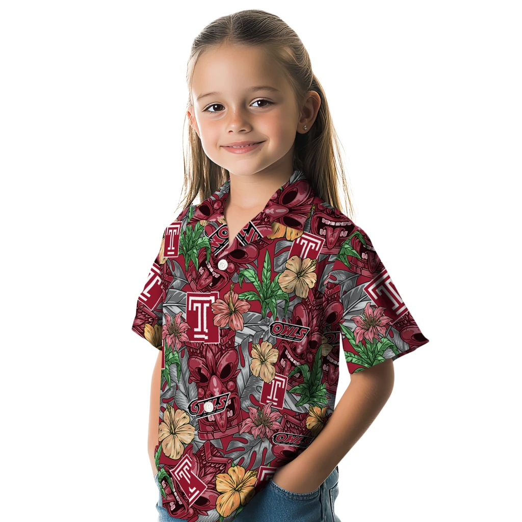 Temple Owls Hawaiian Shirt - Hibiscus Tiki Jungle temple owls tiki jungle red hawaiian shirts premium grade