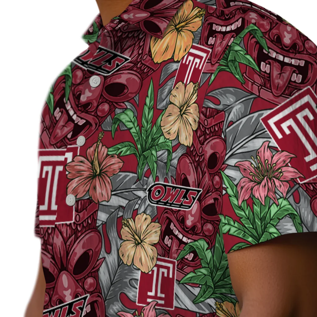 Temple Owls Hawaiian Shirt - Hibiscus Tiki Jungle temple owls tiki jungle red hawaiian shirts trendy