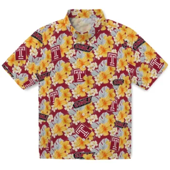 temple owls hibiscus tropics red yellow hawaiian shirts best selling