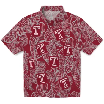 temple owls leaf outline red hawaiian shirts best selling