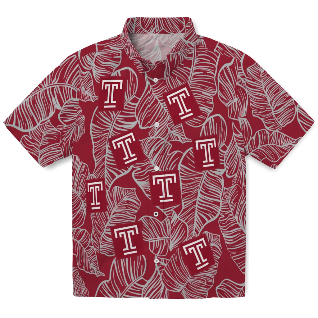 Temple Owls Hawaiian Shirt - Leaf Outline temple owls leaf outline red hawaiian shirts best selling