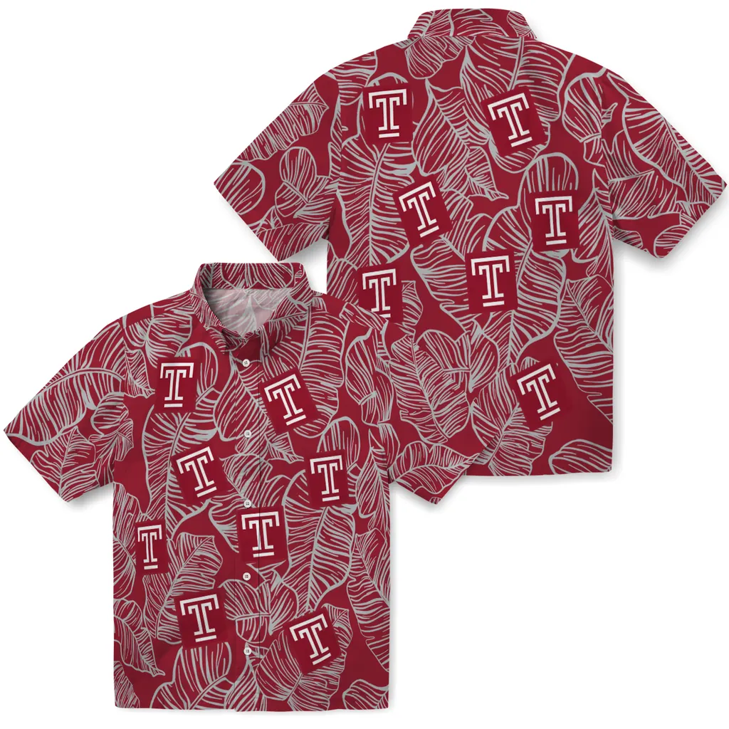 Temple Owls Hawaiian Shirt - Leaf Outline temple owls leaf outline red hawaiian shirts high quality