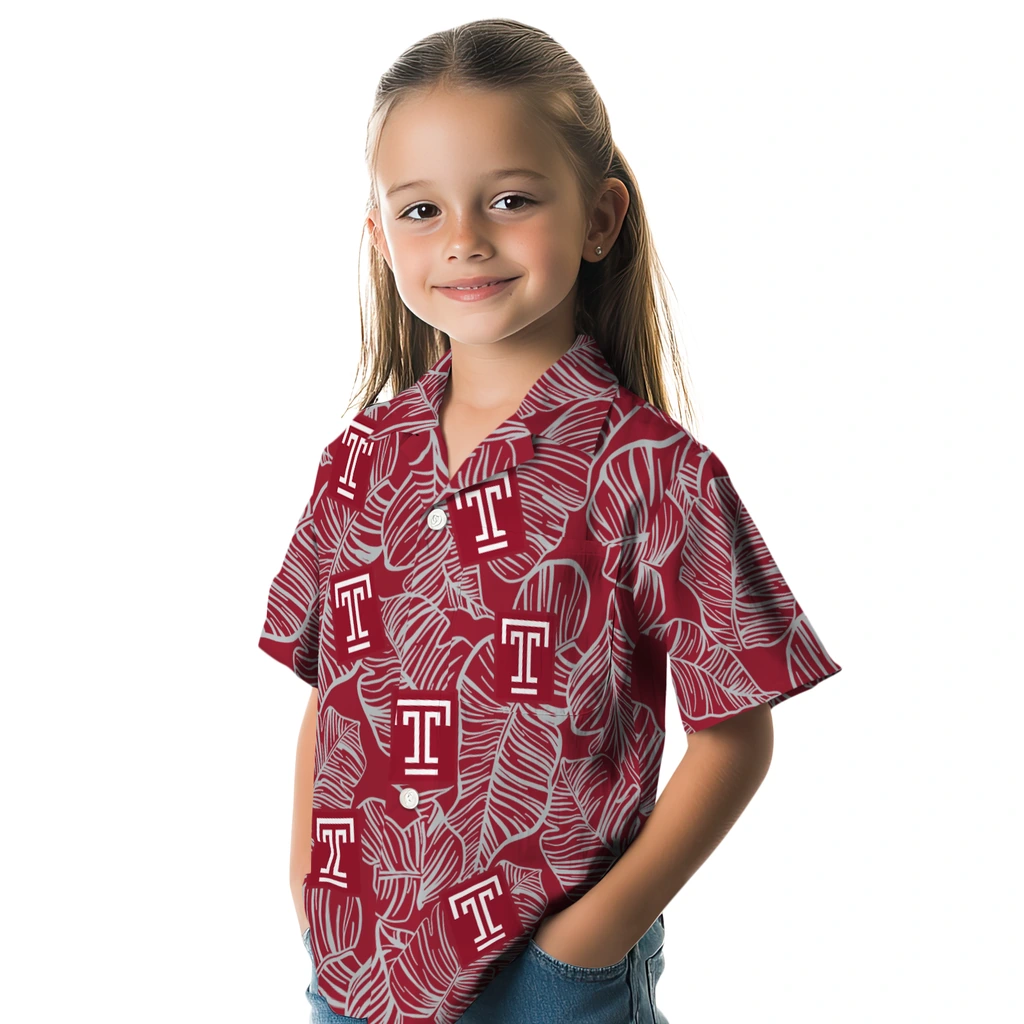 Temple Owls Hawaiian Shirt - Leaf Outline temple owls leaf outline red hawaiian shirts premium grade