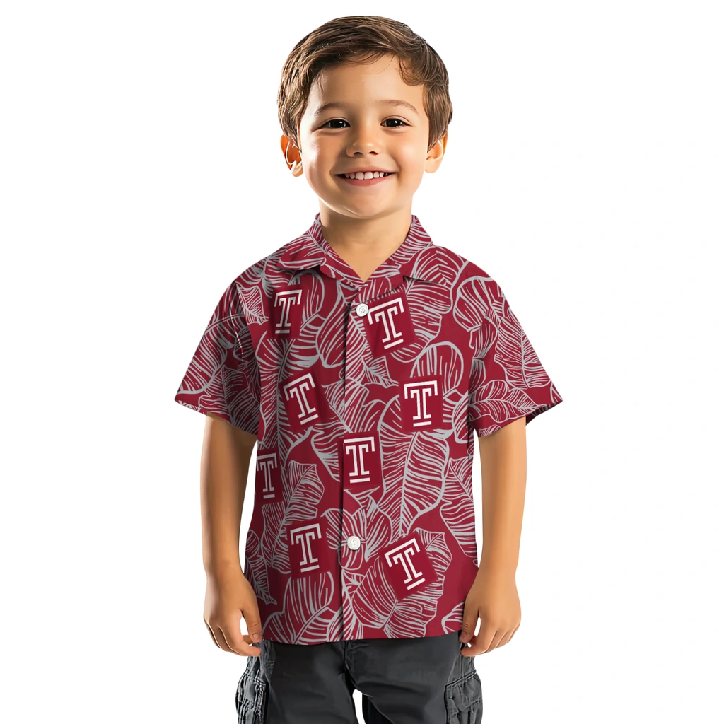 Temple Owls Hawaiian Shirt - Leaf Outline temple owls leaf outline red hawaiian shirts top rated