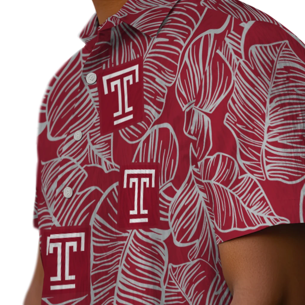 Temple Owls Hawaiian Shirt - Leaf Outline temple owls leaf outline red hawaiian shirts trendy