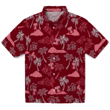 temple owls palm and clouds red hawaiian shirts best selling