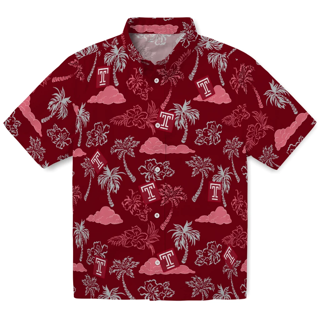 Temple Owls Hawaiian Shirt - Palm And Clouds temple owls palm and clouds red hawaiian shirts best selling