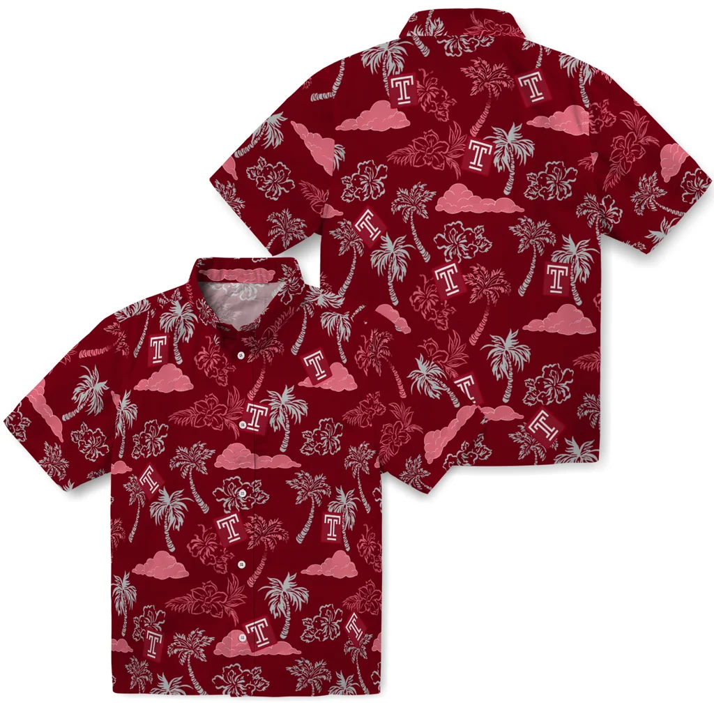 Temple Owls Hawaiian Shirt - Palm And Clouds temple owls palm and clouds red hawaiian shirts high quality