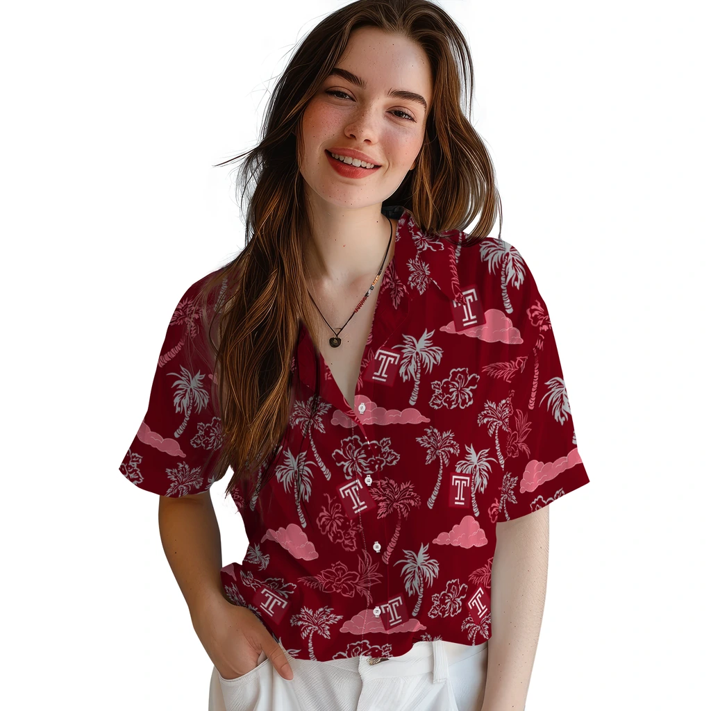 Temple Owls Hawaiian Shirt - Palm And Clouds temple owls palm and clouds red hawaiian shirts latest model