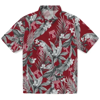 temple owls palm leaves red hawaiian shirts best selling