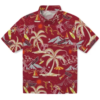 temple owls palm tree island red hawaiian shirts best selling