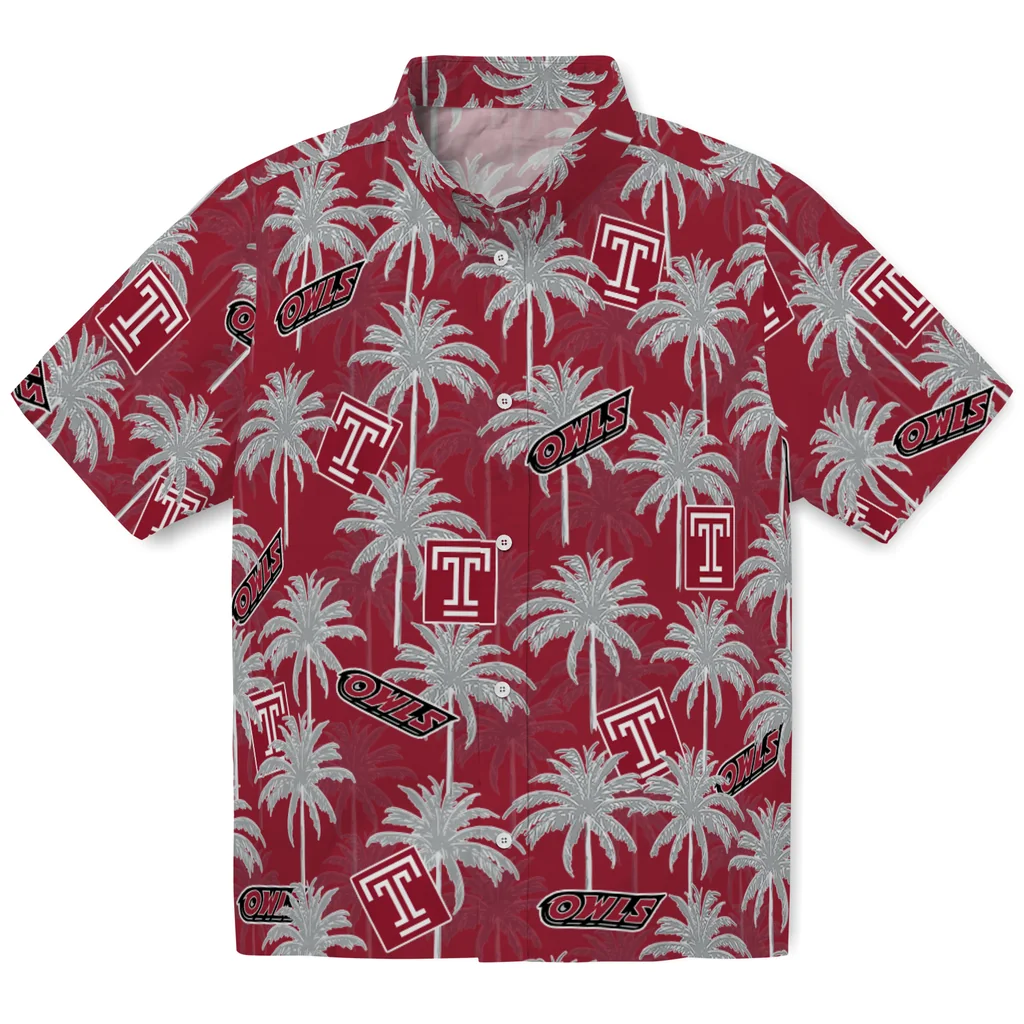Temple Owls Hawaiian Shirt - Palm Tree Motif temple owls palm grove red hawaiian shirts best selling
