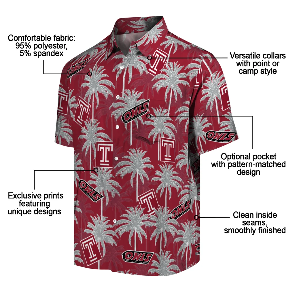 Temple Owls Hawaiian Shirt - Palm Tree Motif temple owls palm grove red hawaiian shirts new arrival