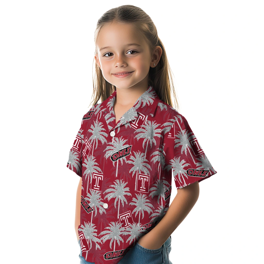 Temple Owls Hawaiian Shirt - Palm Tree Motif temple owls palm grove red hawaiian shirts premium grade