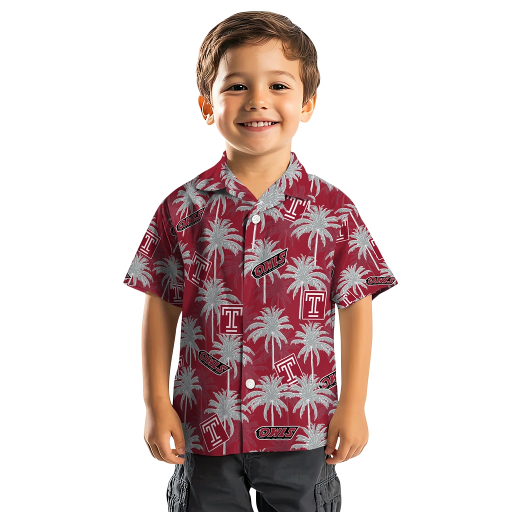 Temple Owls Hawaiian Shirt - Palm Tree Motif temple owls palm grove red hawaiian shirts top rated