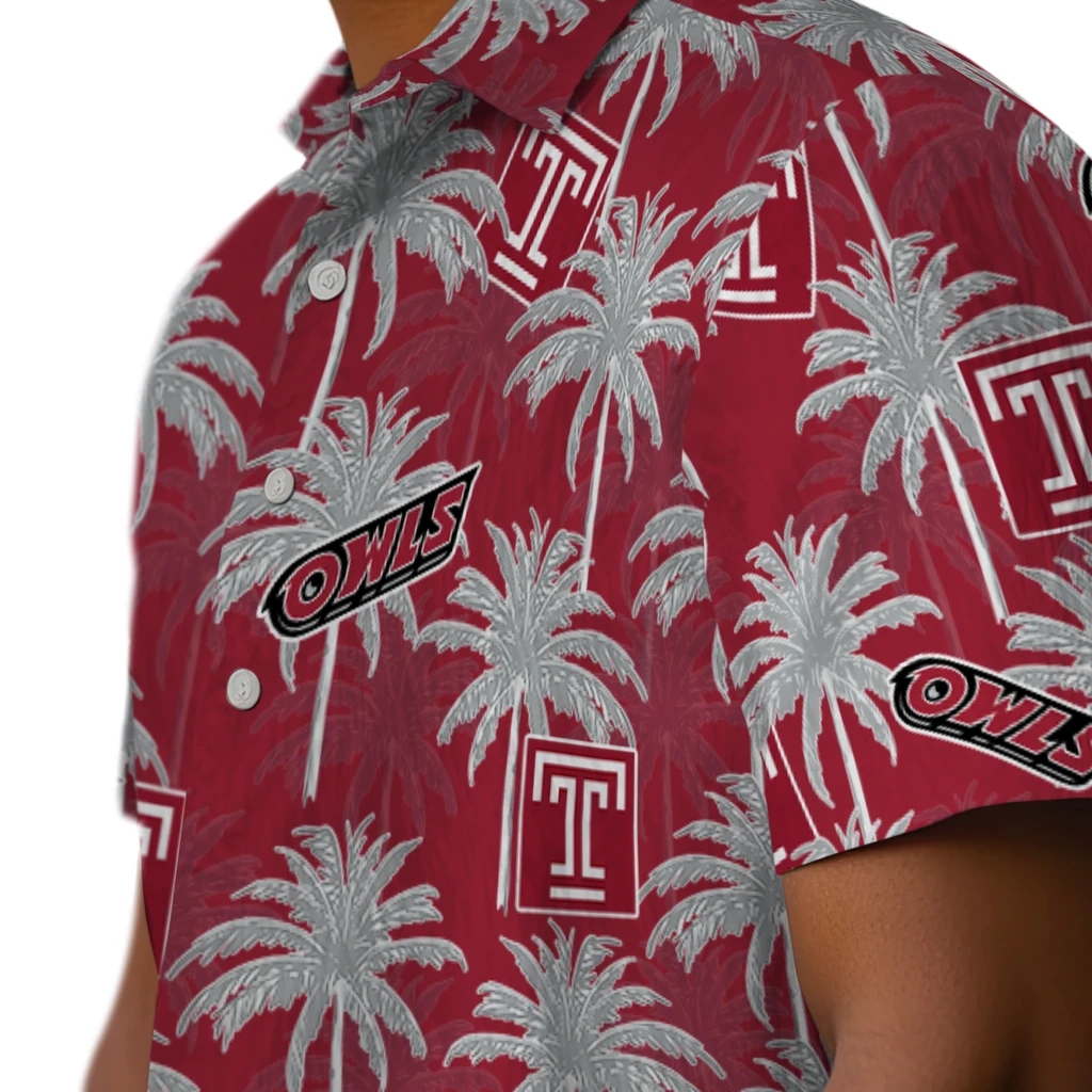 Temple Owls Hawaiian Shirt - Palm Tree Motif temple owls palm grove red hawaiian shirts trendy