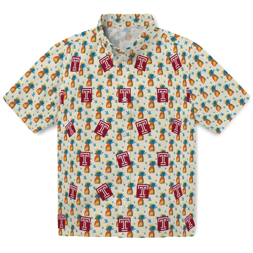 Temple Owls Hawaiian Shirt - Pineapple Delight temple owls pineapple delight beige hawaiian shirts best selling