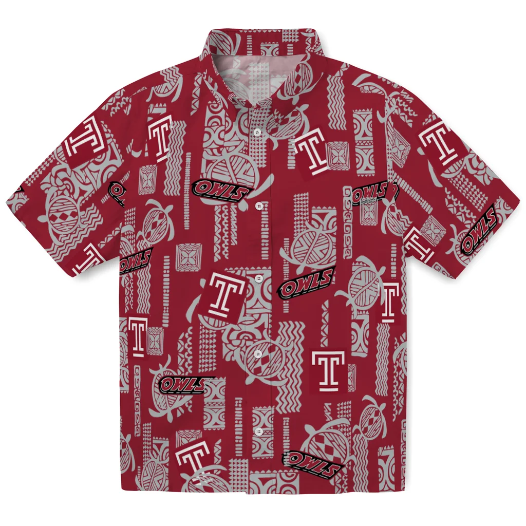 Temple Owls Hawaiian Shirt - Turtle Lines temple owls turtle lines red hawaiian shirts best selling