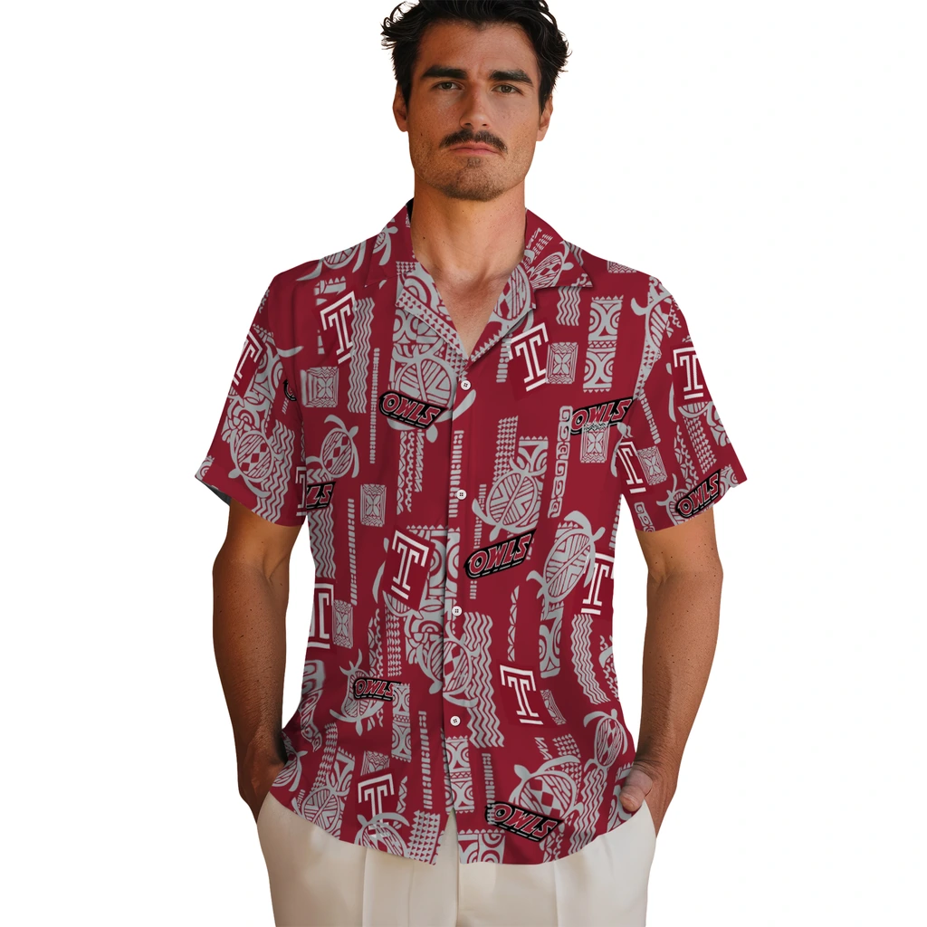 Temple Owls Hawaiian Shirt - Turtle Lines temple owls turtle lines red hawaiian shirts fashion forward