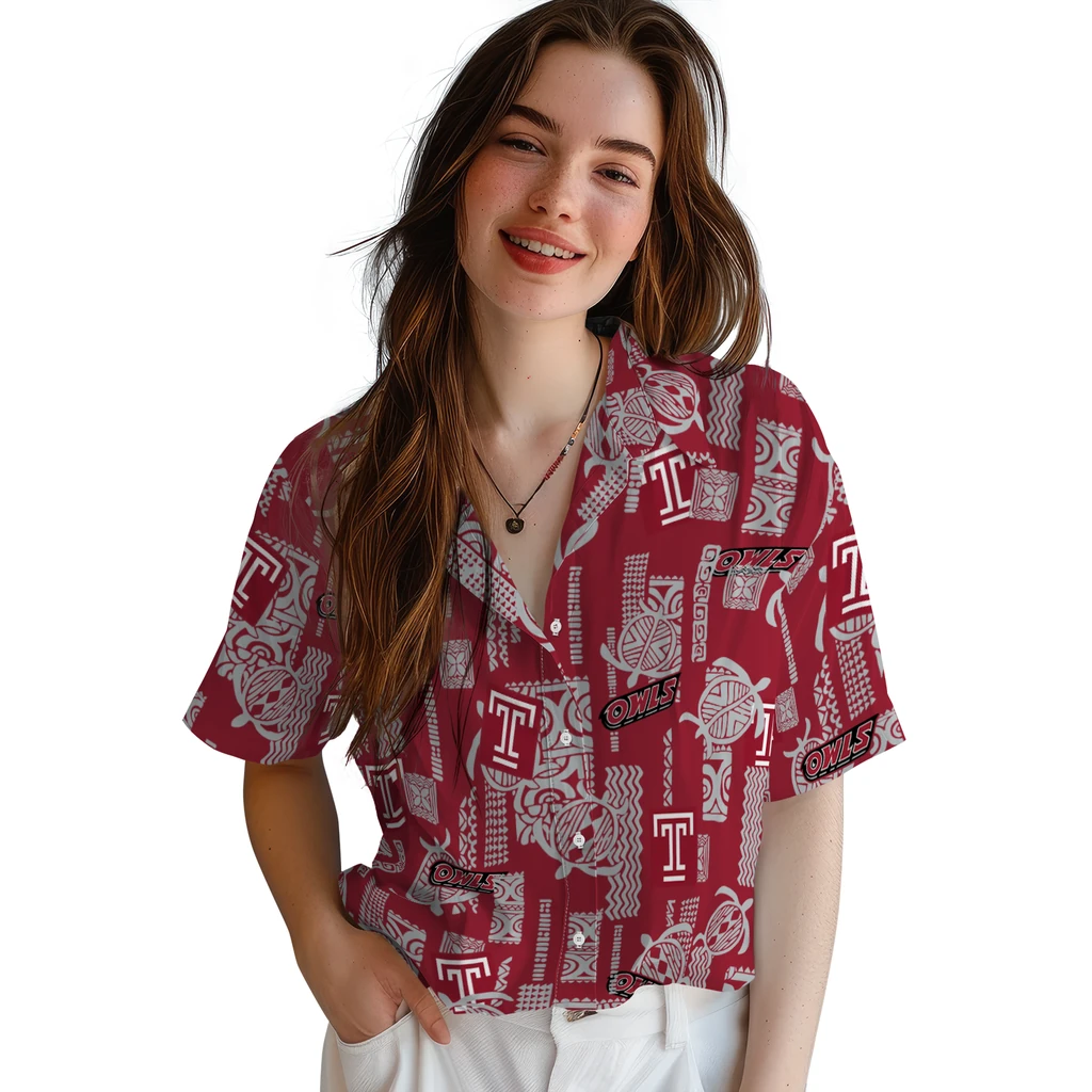 Temple Owls Hawaiian Shirt - Turtle Lines temple owls turtle lines red hawaiian shirts latest model