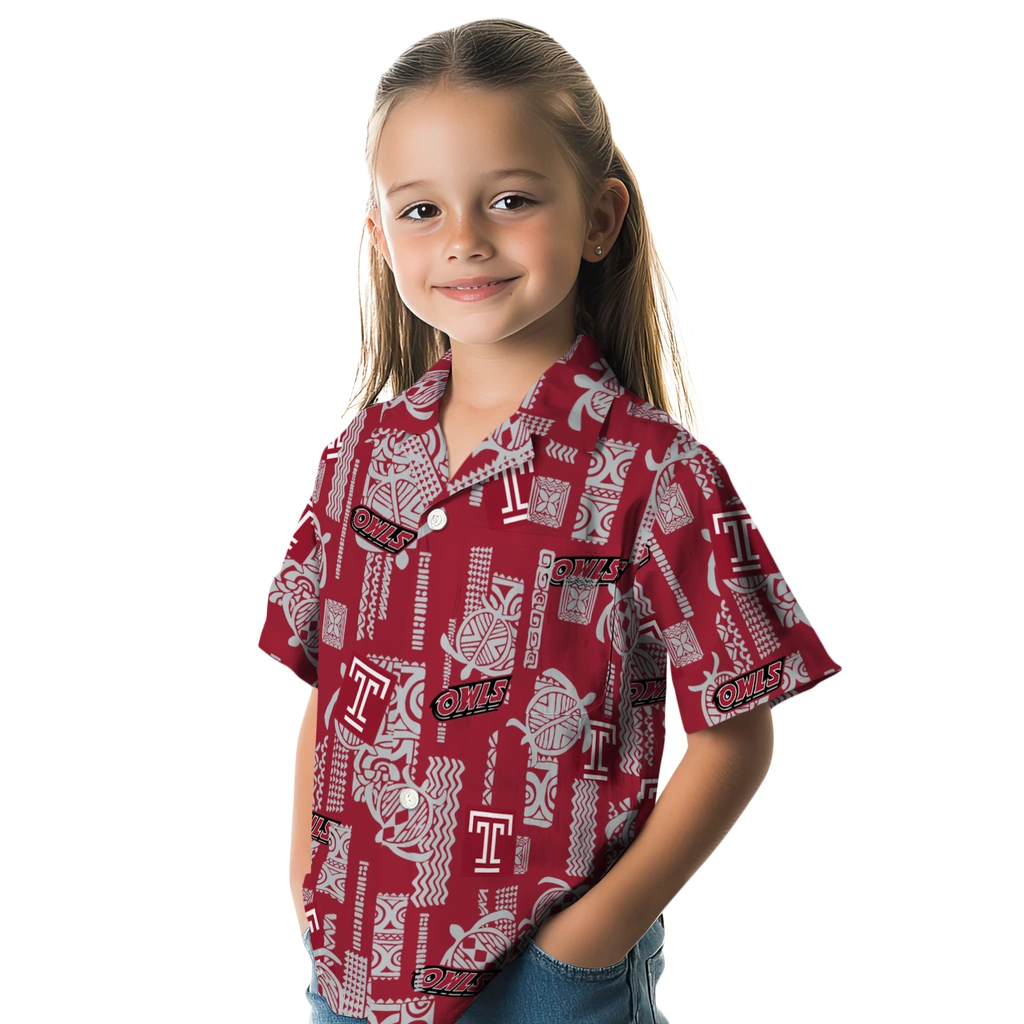 Temple Owls Hawaiian Shirt - Turtle Lines temple owls turtle lines red hawaiian shirts premium grade