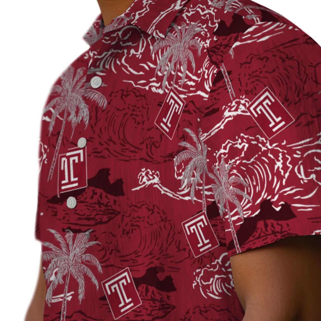 Temple Owls Hawaiian Shirt - Wave Palm temple owls wave palm red hawaiian shirts trendy