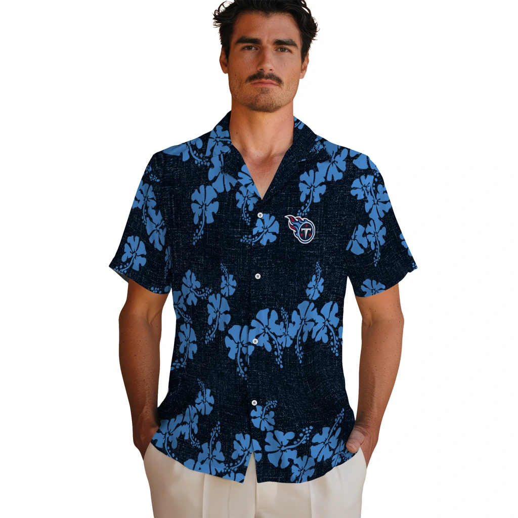 Tennessee Titans Hawaiian Shirt - 50th State Flower tennessee titans hibiscus petals navy hawaiian shirts fashion forward