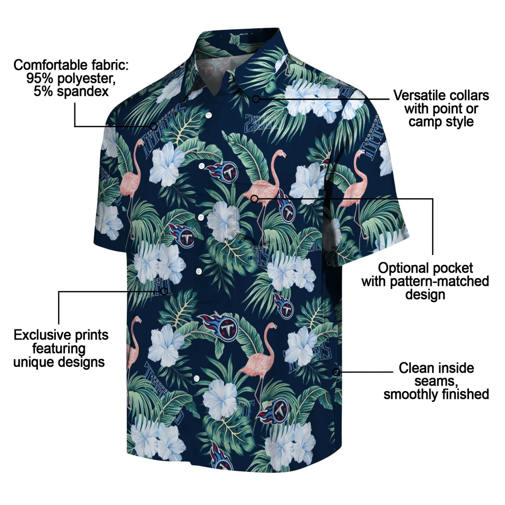 Tennessee Titans Hawaiian Shirt - Flamingo and Hibiscus tennessee titans flamingo palms navy hawaiian shirts new arrival