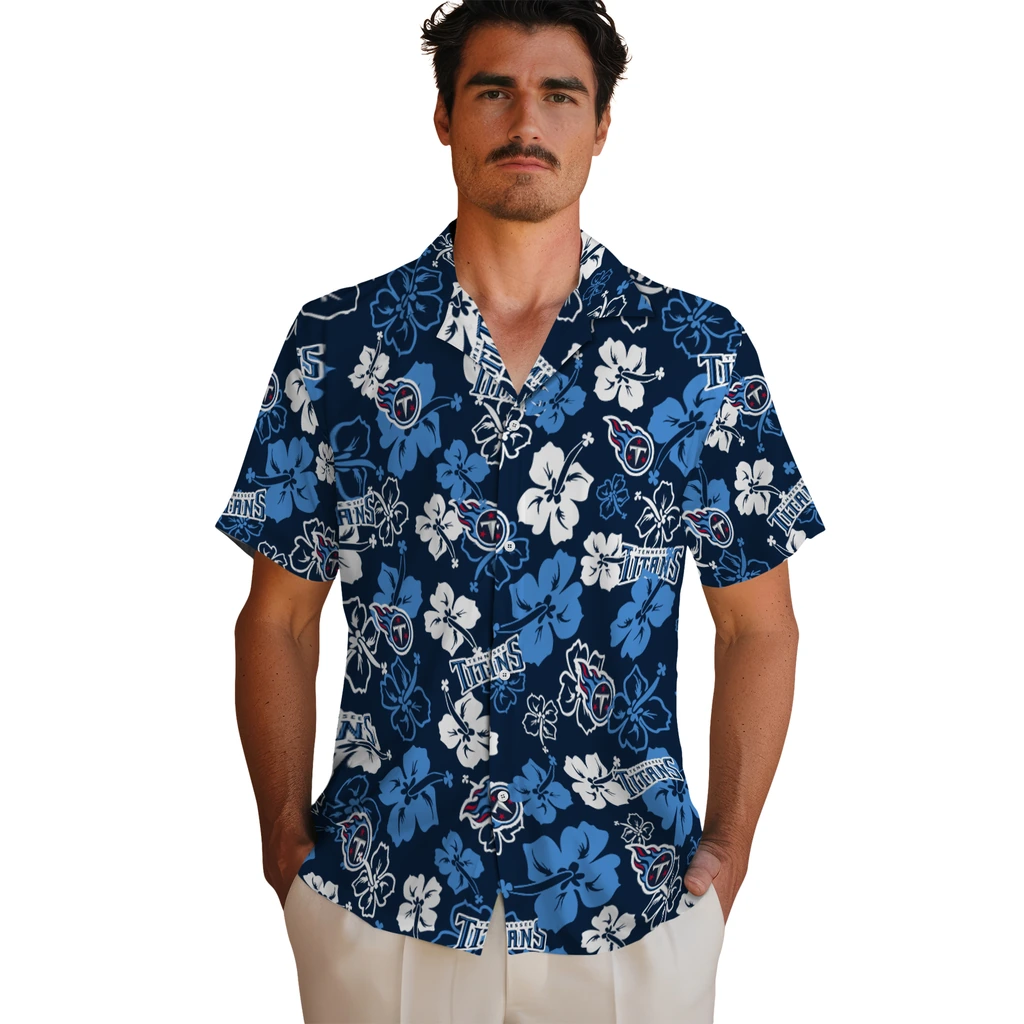 Tennessee Titans Hawaiian Shirt - Hibiscus Flower Design tennessee titans hibiscus bloom navy hawaiian shirts fashion forward