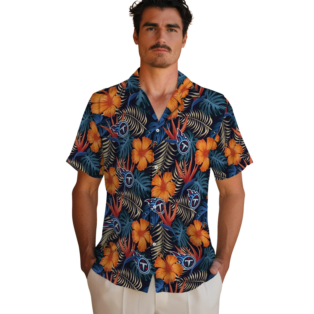 Tennessee Titans Hawaiian Shirt - Hibiscus Foliage tennessee titans hibiscus foliage hawaiian shirts fashion forward