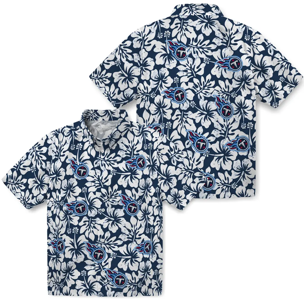 Tennessee Titans Hawaiian Shirt - Hibiscus Motif tennessee titans hibiscus motif navy white hawaiian shirts high quality