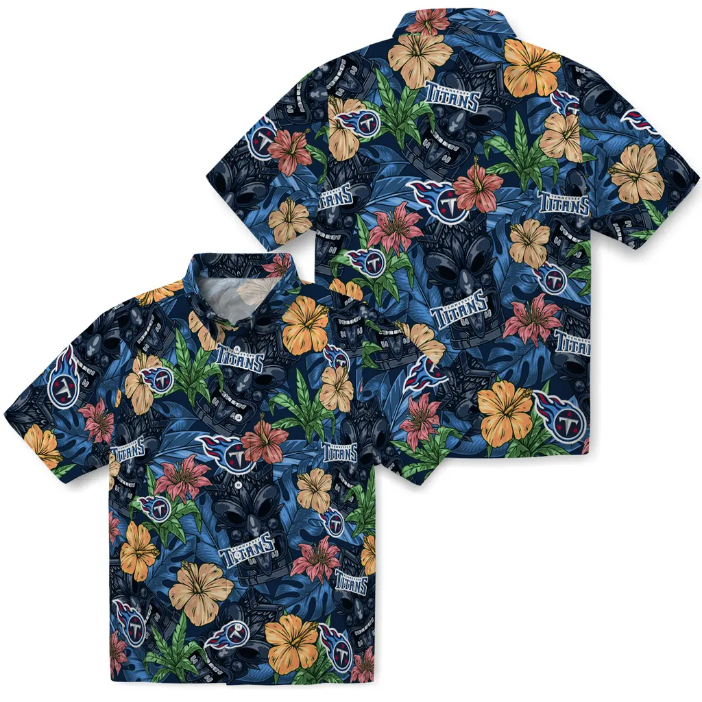 Tennessee Titans Hawaiian Shirt - Hibiscus Tiki Jungle tennessee titans tiki jungle navy hawaiian shirts high quality