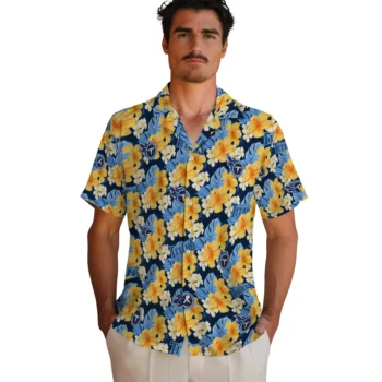 tennessee titans hibiscus tropics navy yellow hawaiian shirts fashion forward