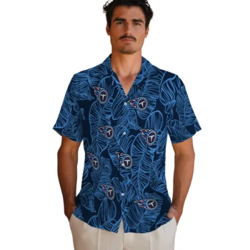tennessee titans leaf outline navy hawaiian shirts fashion forward