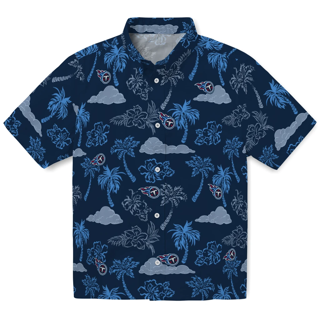 Tennessee Titans Hawaiian Shirt - Palm And Clouds tennessee titans palm and clouds navy hawaiian shirts best selling
