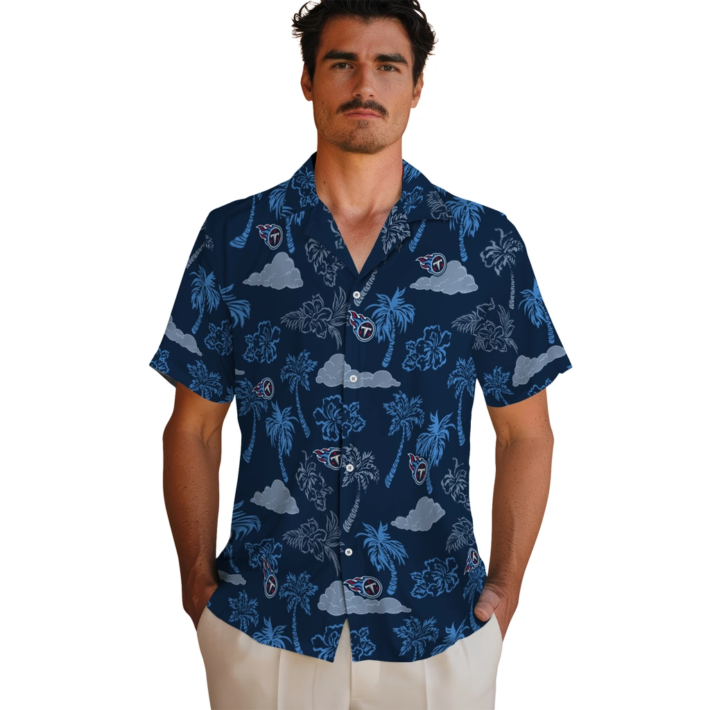 Tennessee Titans Hawaiian Shirt - Palm And Clouds tennessee titans palm and clouds navy hawaiian shirts fashion forward