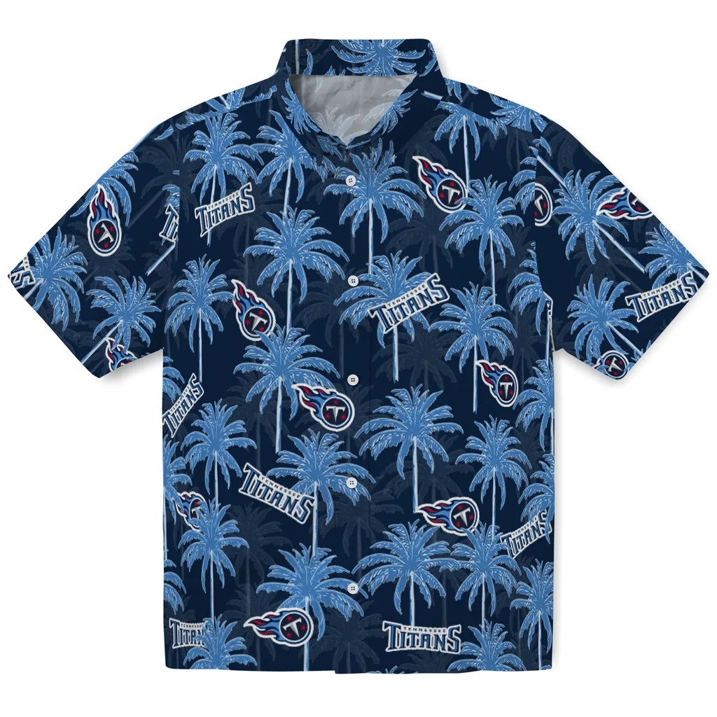 Tennessee Titans Hawaiian Shirt - Palm Tree Motif tennessee titans palm grove navy hawaiian shirts best selling